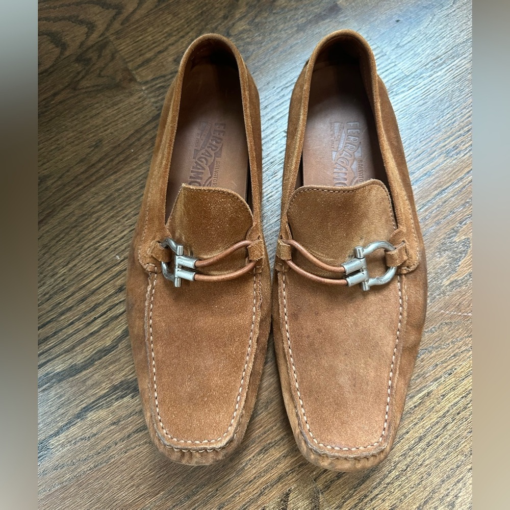 Salvatore Ferragamo Tan Suede Loafers Slip-Ons